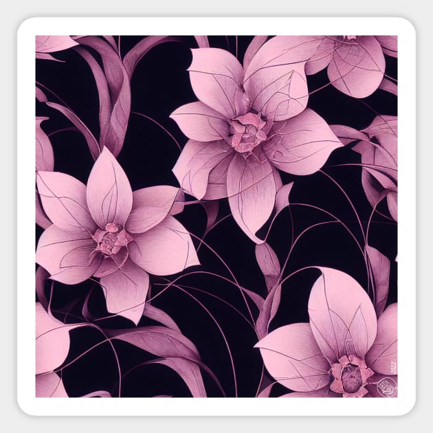 Purple Flowers with Black Background - Floral Design Sticker by JediNeil